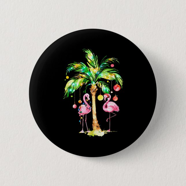 Nk Flamingo Christmas Palm Tree Trocal Xmas Holida Button (Front)