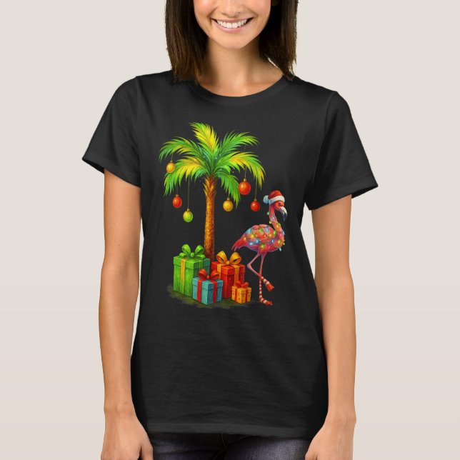 Nk Flamingo Christmas Palm Tree Trocal Xmas  T-Shirt (Front)