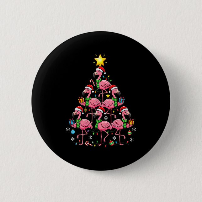 Nk Flamingo Christmas Tree Santa Flamingo Holiday  Button (Front)