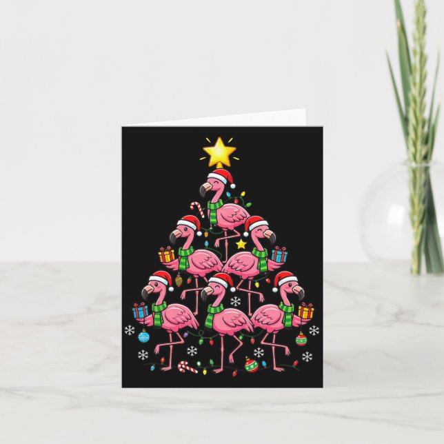 Nk Flamingo Christmas Tree Santa Flamingo Holiday  Card (Front)