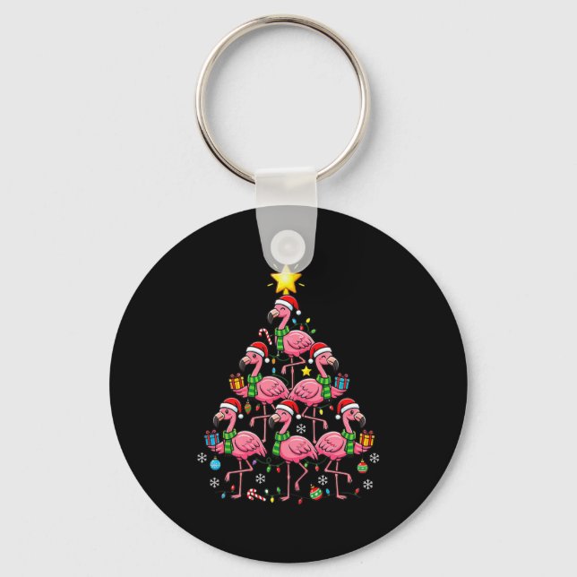 Nk Flamingo Christmas Tree Santa Flamingo Holiday  Keychain (Front)
