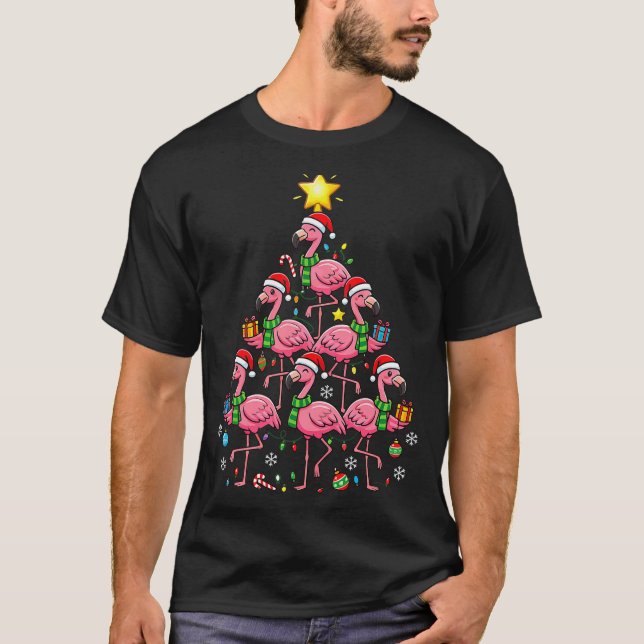 Nk Flamingo Christmas Tree Santa Flamingo Holiday  T-Shirt (Front)