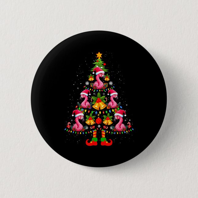 Nk Flamingo Christmas Tree Santa Hat Xmas  Button (Front)