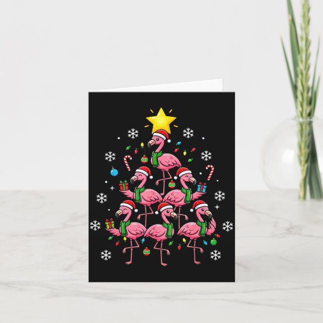 Nk Flamingo Christmas Tree With Santa Hats &amp; H Card (Front)