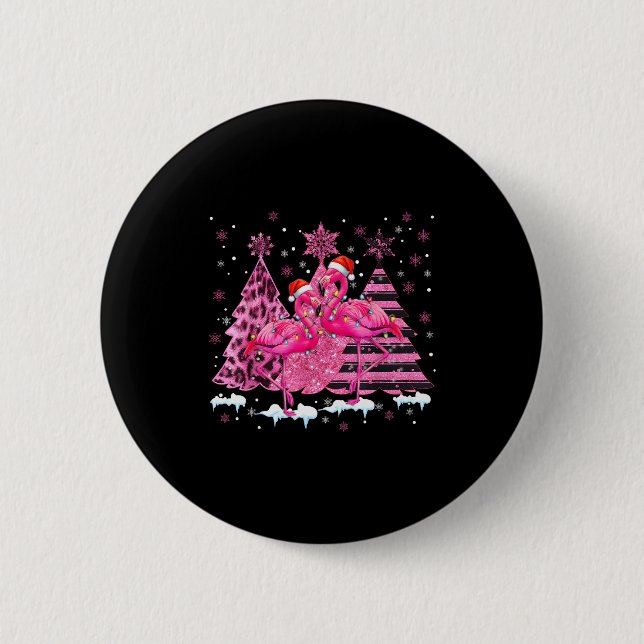 Nk Flamingo Santa Hat Leopard Christmas Tree Xmas  Button (Front)