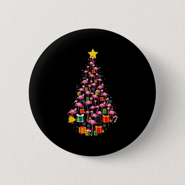 Nk Flamingo Santa Merry Christmas Tree Lights Wome Button (Front)