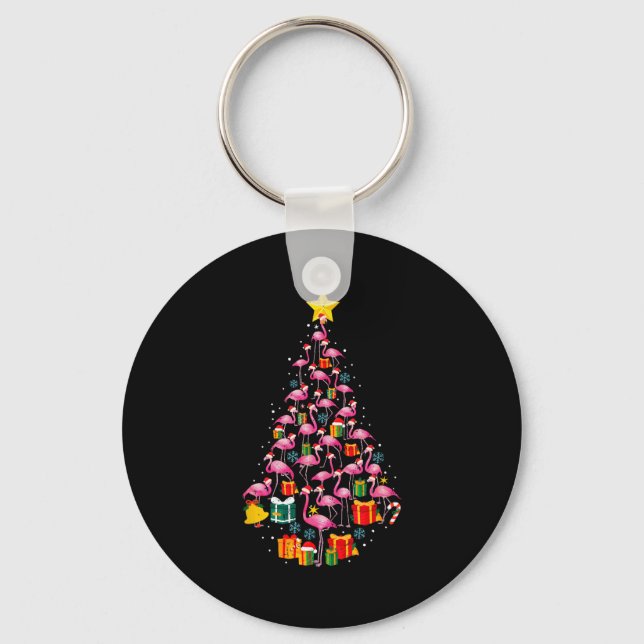 Nk Flamingo Santa Merry Christmas Tree Lights Wome Keychain (Front)