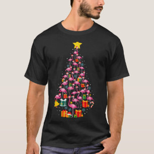 Nk Flamingo Santa Merry Christmas Tree Lights Wome T-Shirt