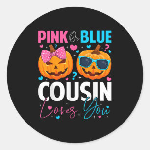Nk Or Blue Cousin Loves You Pumpkin Halloween Gend Classic Round Sticker