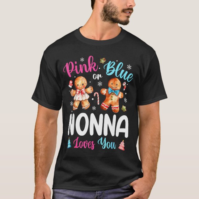 Nk Or Blue Nonna Loves You Gender Reveal Christmas T-Shirt (Front)