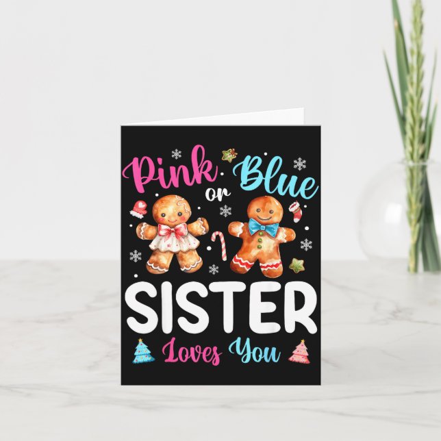 Nk Or Blue Sister Loves You Gender Reveal Christma Card (Front)