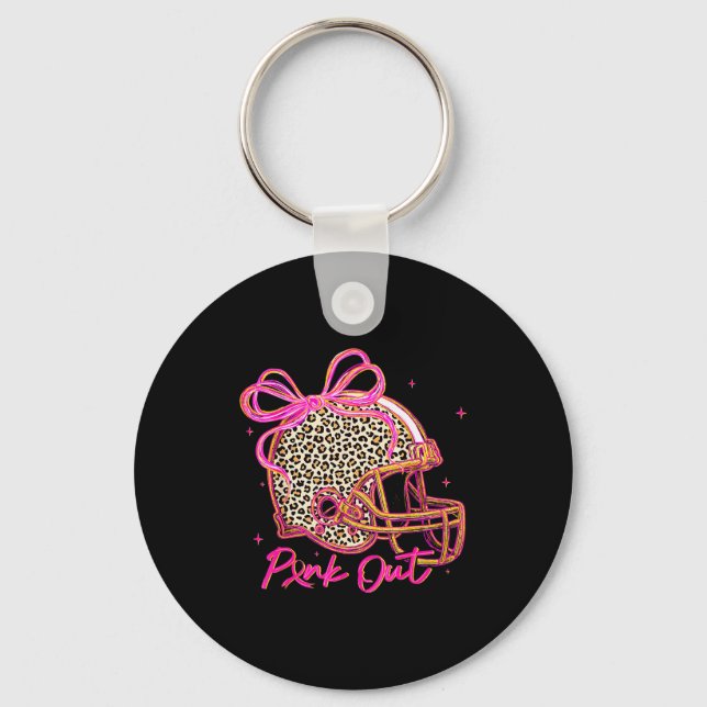 Nk Out Leopard Football Helmet Bow Preppy Breast C Keychain (Front)