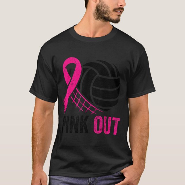 Nk Out Volleyball Breast Cancer Awareness Nk Ribbo T-Shirt (Front)