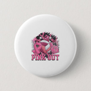 Nk Out Volleyball Ribbon Breast Cancer Awareness  Button