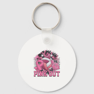 Nk Out Volleyball Ribbon Breast Cancer Awareness Keychain