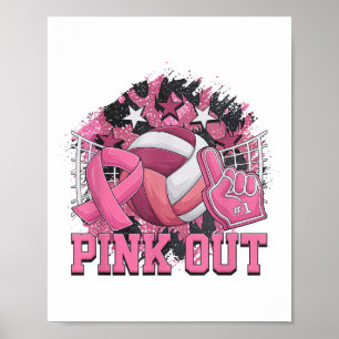 Nk Out Volleyball Ribbon Breast Cancer Awareness Poster