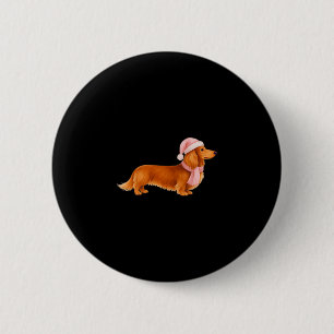 Nk Santa Red Long Haired Dachshund Christmas  Button