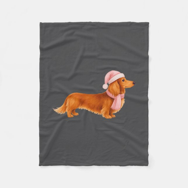 Nk Santa Red Long Haired Dachshund Christmas  Fleece Blanket (Front)