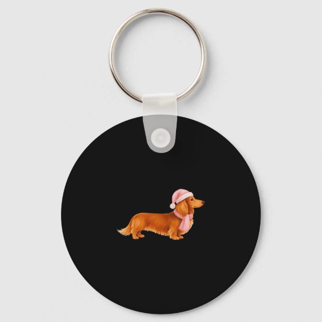Nk Santa Red Long Haired Dachshund Christmas  Keychain (Front)