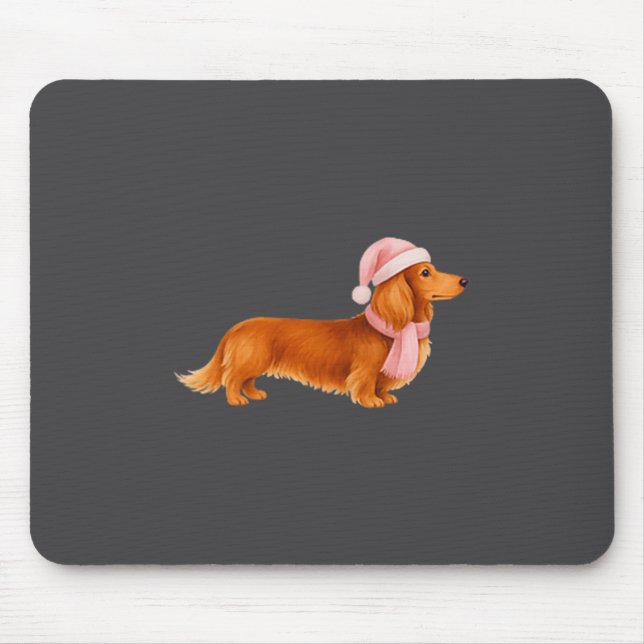 Nk Santa Red Long Haired Dachshund Christmas  Mouse Pad (Front)