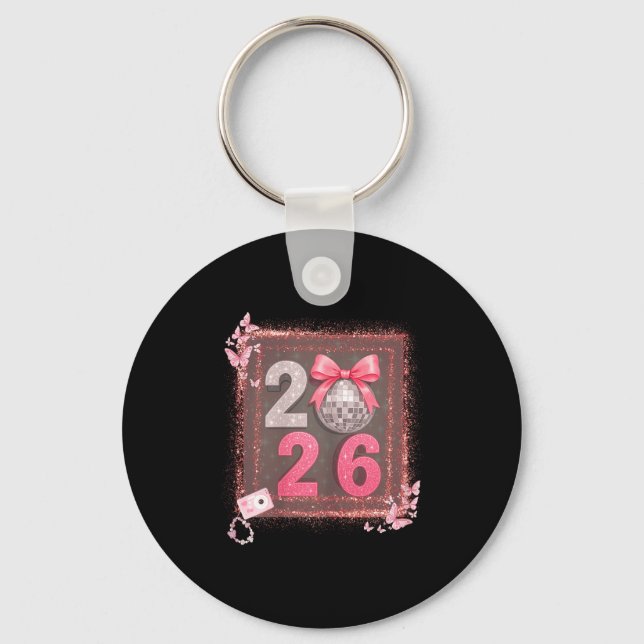Nk Sparkle Disco Bow 2026 Coquette Happy New Year  Keychain (Front)