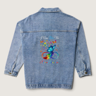 Nn Butterfly Puzzle Ribbon Autism Awareness Month  Denim Jacket