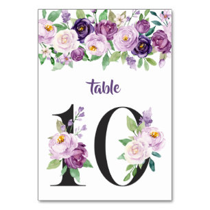 No. 10 Purple & Lavender Watercolor Roses Table Number