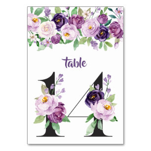 No. 14 Purple & Lavender Watercolor Roses Table Number