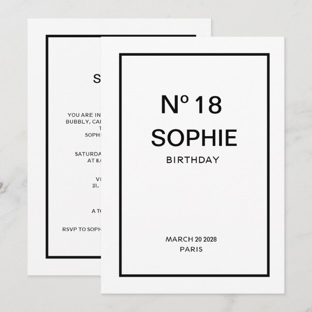 No 18 French Chic 18th Birthday Party Invitation (Front/Back)