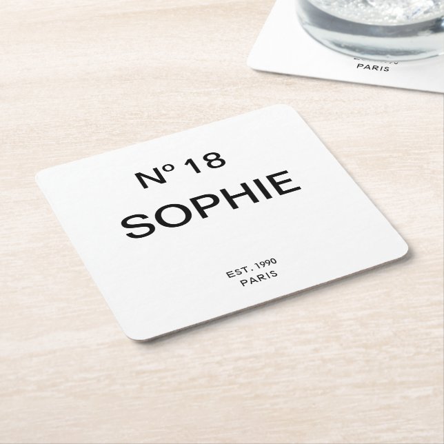No 18 French Chic 18th Birthday Party Square Paper Coaster (Angled)