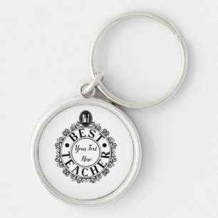 No.1 Best Teacher Black Line Design Typography Keychain