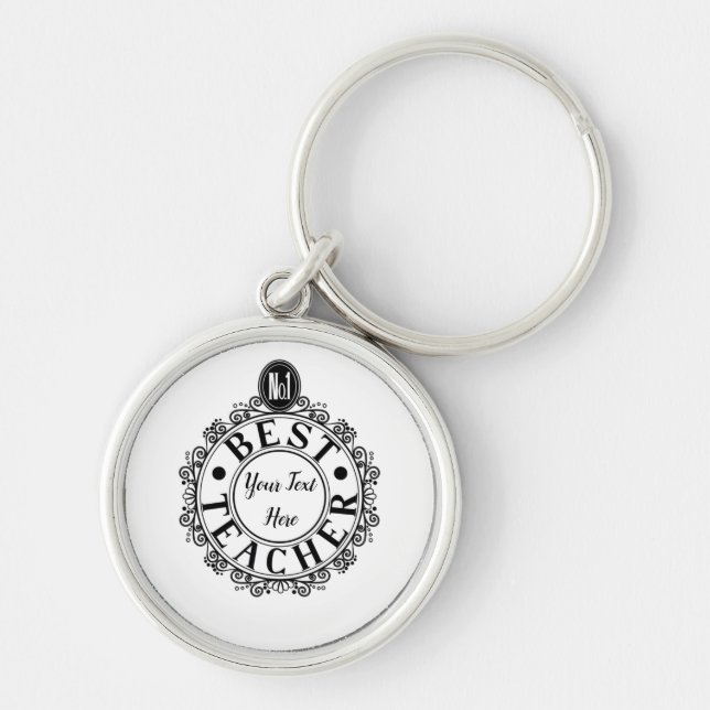 No.1 Best Teacher Black Line Design Typography Keychain (Front)