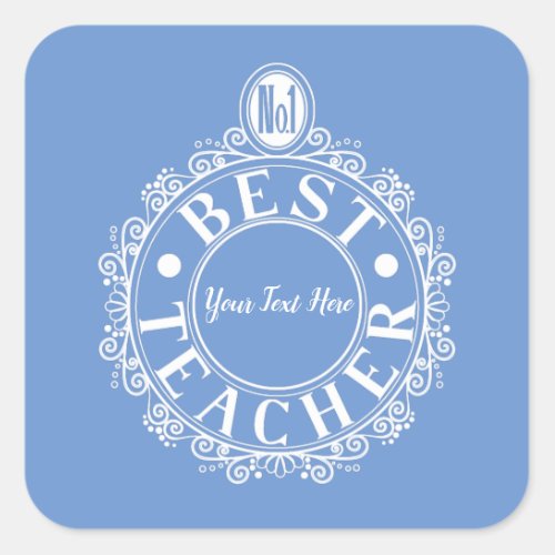No1 Best Teacher White Line Design Typography Square Sticker