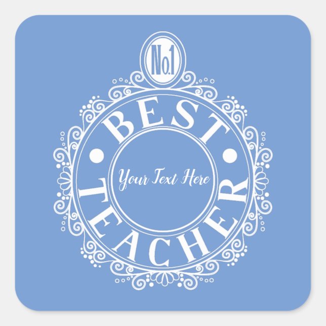 No.1 Best Teacher White Line Design Typography Square Sticker (Front)