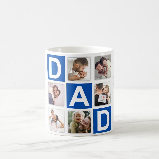 No. 1 Dad 6 Photo Collage Happy Father's Day Blue Coffee Mug (Center)