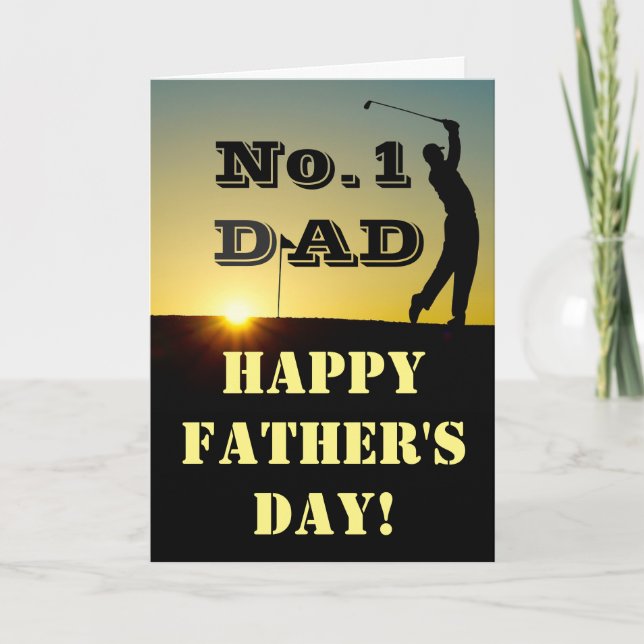 No. 1 Dad Golfer at Sunset Father's Day Card (Front)