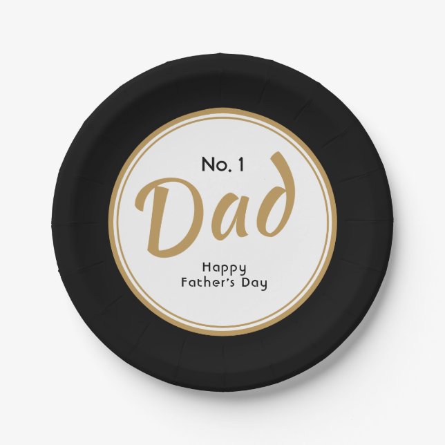 "No.1 Dad" Happy Father's Day Black Paper Plates (Front)