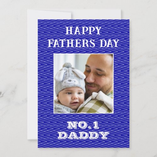 No 1 Daddy Name And Photo Fathers Day Blue Holiday Card