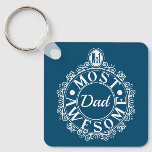 No1 Most Awesome Dad Custom White Line Typography Keychain