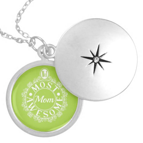 No1 Most Awesome Mom Classic White Print on lime Locket Necklace