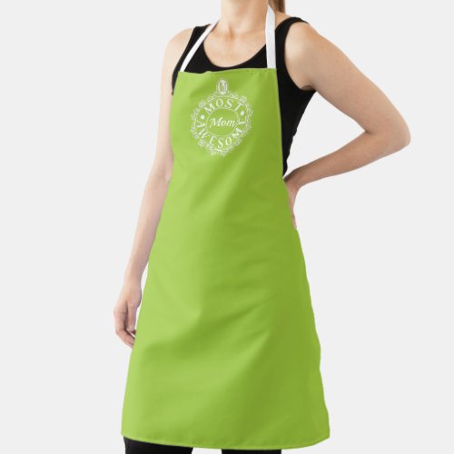 No1 Most Awesome Mom Emblem Classic White on lime Apron