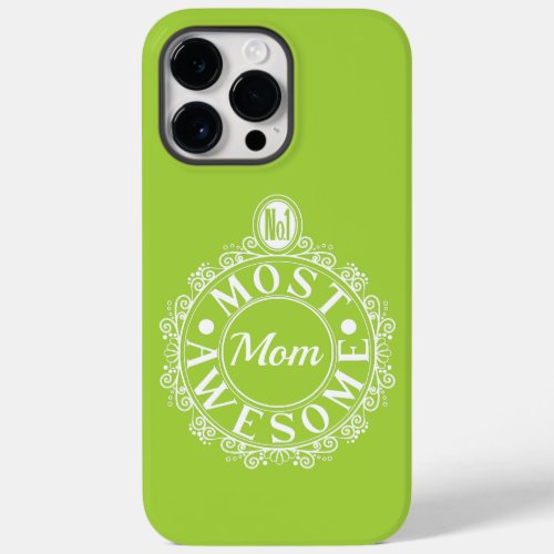 No1 Most Awesome Mom Emblem Classic White on lime Case_Mate iPhone 14 Pro Max Case