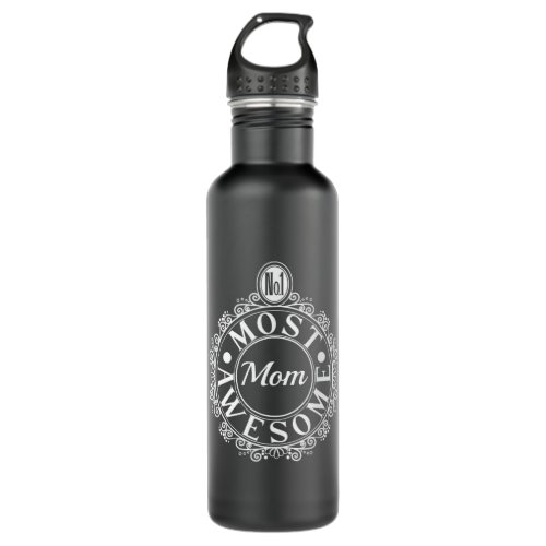 No1 Most Awesome Mom Emblem Classic White Print Stainless Steel Water Bottle