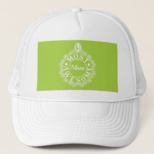 No1 Most Awesome Mom Emblem Classic White Print Trucker Hat
