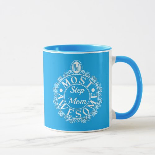 No1 Most Awesome Stepmom White Print on Blue Mug