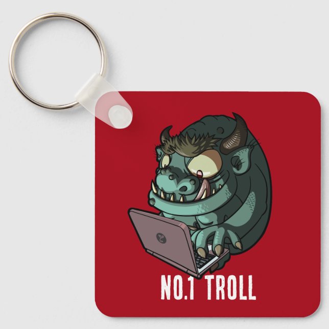 No.1 Troll Internet Troll On Laptop Cartoon Keychain (Front)