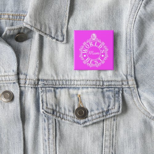 No1 Worlds Best Mom Emblem Classic White on pink Button