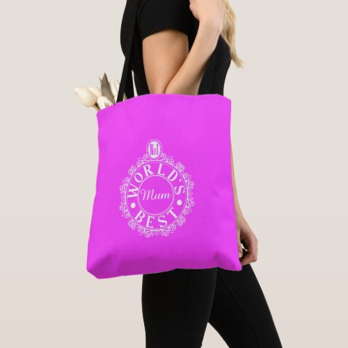 No1 Worlds Best Mom Emblem Classic White on pink Tote Bag