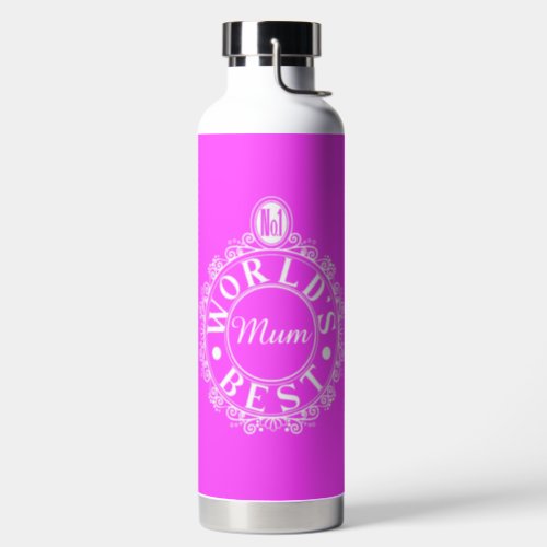 No1 Worlds Best Mom Emblem Classic White Pink Water Bottle