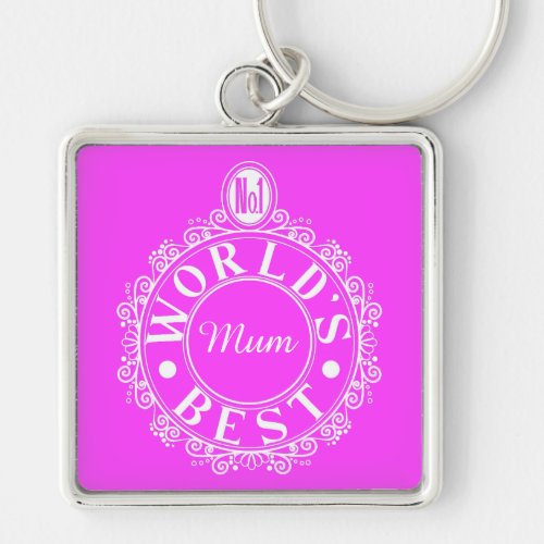 No1 Worlds Best Mum Emblem Classic White on pink Keychain